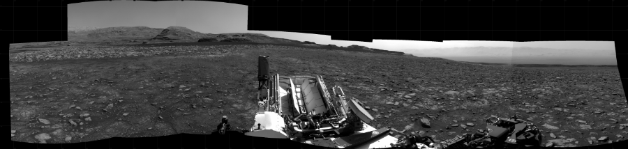 NASA's Mars rover Curiosity took 10 images in Gale Crater using its mast-mounted Right Navigation Camera (Navcam) to create this mosaic. The seam-corrected mosaic provides a 263-degree cylindrical projection panorama of the Martian surface centered at 226 degrees azimuth (measured clockwise from north). Curiosity took the images on January 14, 2021, Sol 3000 of the Mars Science Laboratory mission at drive 0, site number 85. The local mean solar time for the image exposures was 3 PM. Each Navcam image has a 45 degree field of view. CREDIT: NASA/JPL-Caltech