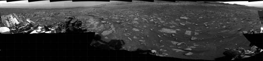NASA's Mars rover Curiosity took 17 images in Gale Crater using its mast-mounted Right Navigation Camera (Navcam) to create this mosaic. The seam-corrected mosaic provides a 360-degree cylindrical projection panorama of the Martian surface centered at 110 degrees azimuth (measured clockwise from north). Curiosity took the images on January 25, 2021, Sol 3011 of the Mars Science Laboratory mission at drive 1486, site number 85. The local mean solar time for the image exposures was 3 PM. Each Navcam image has a 45 degree field of view. CREDIT: NASA/JPL-Caltech