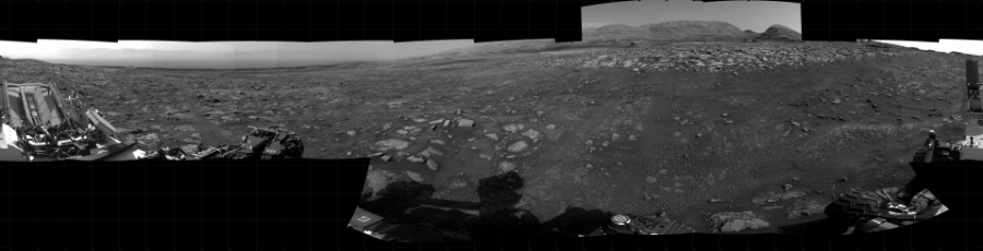 NASA's Mars rover Curiosity took 19 images in Gale Crater using its mast-mounted Right Navigation Camera (Navcam) to create this mosaic. The seam-corrected mosaic provides a 360-degree cylindrical projection panorama of the Martian surface centered at 86 degrees azimuth (measured clockwise from north). Curiosity took the images on February 01, 2021, Sol 3018 of the Mars Science Laboratory mission at drive 2618, site number 85. The local mean solar time for the image exposures was from 3 PM to 4 PM. Each Navcam image has a 45 degree field of view. CREDIT: NASA/JPL-Caltech