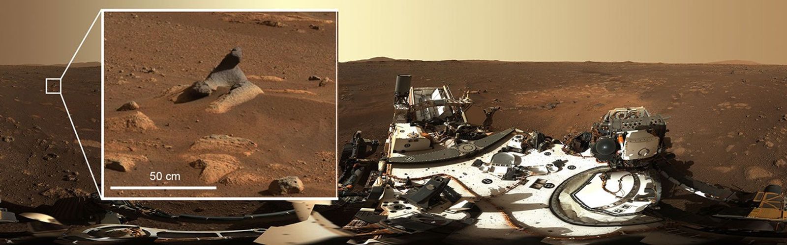 This wind-carved rock seen in first 360-degree panorama taken by the Mastcam-Z instrument shows just how much detail is captured by the camera systems.