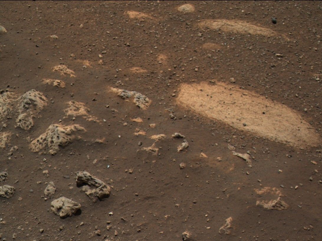 Taken Feb. 22, 2021, this image from the Mastcam-Z instrument on NASA’s Perseverance rover shows a target for analysis by the rover’s SuperCam instrument.