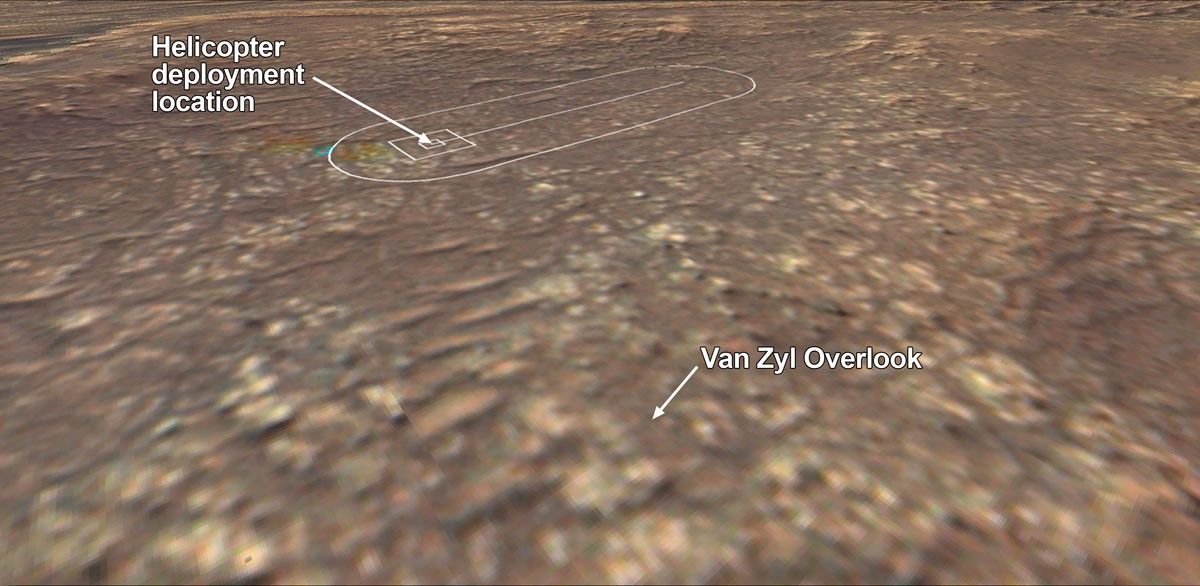 The location where NASA’s Perseverance rover will observe Ingenuity’s attempt at powered controlled flight