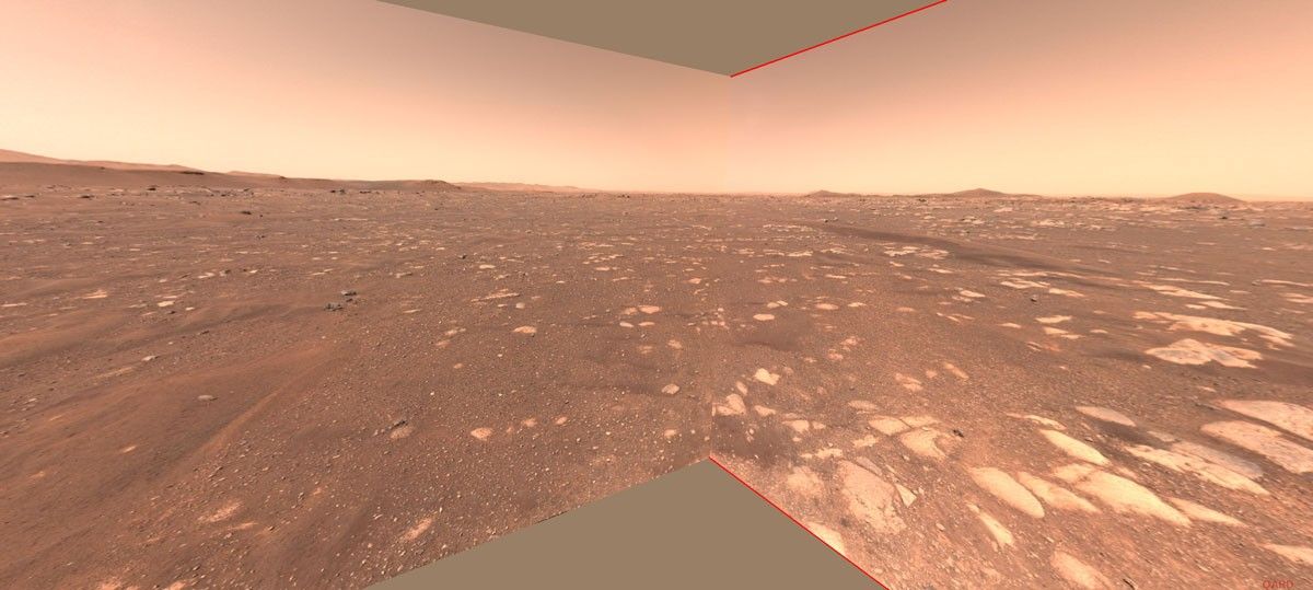 This image shows the flight zone of NASA’s Ingenuity Helicopter from the perspective of NASA’s Mars 2020 Perseverance rover