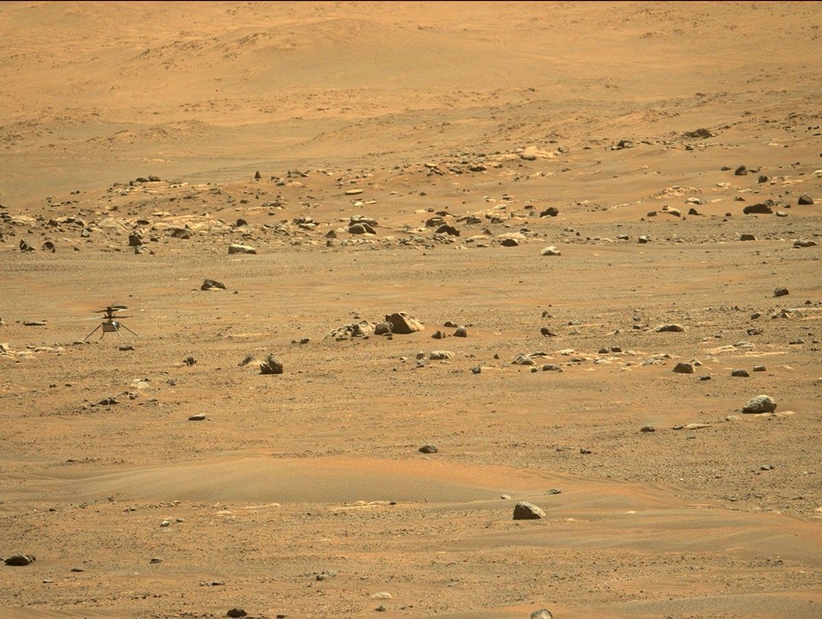 This was the helicopter’s fifth flight, and the first time the helicopter flew to a new landing site. It was airborne a total of 108 seconds.