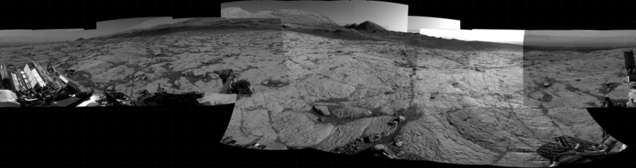 NASA's Mars rover Curiosity took 40 images in Gale Crater using its mast-mounted Right Navigation Camera (Navcam) to create this mosaic. The seam-corrected mosaic provides a 360-degree cylindrical projection panorama of the Martian surface centered at 192 degrees azimuth (measured clockwise from north). Curiosity took the images on May 20, 2021, Sols 3123-3120 of the Mars Science Laboratory mission at drive 366, site number 88. The local mean solar time for the image exposures was from 1 PM to 3 PM. Each Navcam image has a 45 degree field of view. CREDIT: NASA/JPL-Caltech