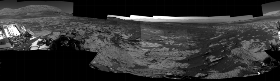 NASA's Mars rover Curiosity took 20 images in Gale Crater using its mast-mounted Right Navigation Camera (Navcam) to create this mosaic. The seam-corrected mosaic provides a 360-degree cylindrical projection panorama of the Martian surface centered at 289 degrees azimuth (measured clockwise from north). Curiosity took the images on June 14, 2021, Sol 3147 of the Mars Science Laboratory mission at drive 2794, site number 88. The local mean solar time for the image exposures was from 3 PM to 4 PM. Each Navcam image has a 45 degree field of view. CREDIT: NASA/JPL-Caltech