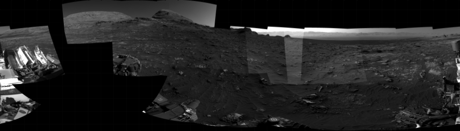 NASA's Mars rover Curiosity took 20 images in Gale Crater using its mast-mounted Right Navigation Camera (Navcam) to create this mosaic. The seam-corrected mosaic provides a 360-degree cylindrical projection panorama of the Martian surface centered at 251 degrees azimuth (measured clockwise from north). Curiosity took the images on June 26, 2021, Sols 3159-3158 of the Mars Science Laboratory mission at drive 1466, site number 89. The local mean solar time for the image exposures was from 3 PM to 4 PM. Each Navcam image has a 45 degree field of view. CREDIT: NASA/JPL-Caltech