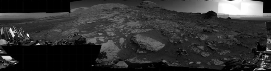 NASA's Mars rover Curiosity took 27 images in Gale Crater using its mast-mounted Right Navigation Camera (Navcam) to create this mosaic. The seam-corrected mosaic provides a 360-degree cylindrical projection panorama of the Martian surface centered at 178 degrees azimuth (measured clockwise from north). Curiosity took the images on June 30, 2021, Sol 3163 of the Mars Science Laboratory mission at drive 1974, site number 89. The local mean solar time for the image exposures was from 2 PM to 3 PM. Each Navcam image has a 45 degree field of view. CREDIT: NASA/JPL-Caltech