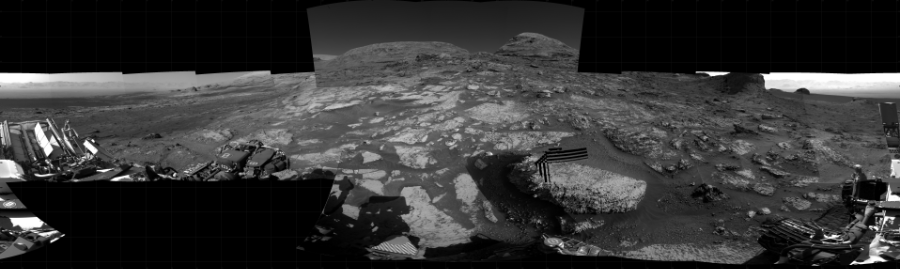 NASA's Mars rover Curiosity took 26 images in Gale Crater using its mast-mounted Right Navigation Camera (Navcam) to create this mosaic. The seam-corrected mosaic provides a 360-degree cylindrical projection panorama of the Martian surface centered at 162 degrees azimuth (measured clockwise from north). Curiosity took the images on July 07, 2021, Sols 3170-3165 of the Mars Science Laboratory mission at drive 1992, site number 89. The local mean solar time for the image exposures was from 2 PM to 3 PM. Each Navcam image has a 45 degree field of view. CREDIT: NASA/JPL-Caltech