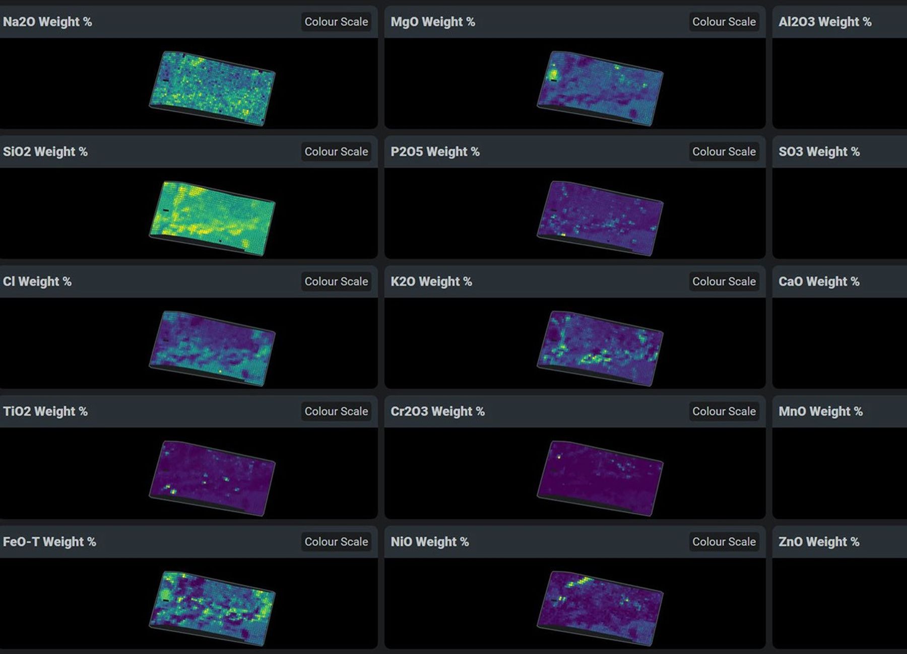 An image of data readings which show chemicals detected within a single rock on Mars by PIXL, one of the instruments on the end of the robotic arm aboard NASA’s Perseverance Mars rover.