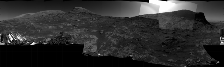 NASA's Mars rover Curiosity took 29 images in Gale Crater using its mast-mounted Right Navigation Camera (Navcam) to create this mosaic. The seam-corrected mosaic provides a 360-degree cylindrical projection panorama of the Martian surface centered at 240 degrees azimuth (measured clockwise from north). Curiosity took the images on July 26, 2021, Sol 3188 of the Mars Science Laboratory mission at drive 2638, site number 89. The local mean solar time for the image exposures was 2 PM. Each Navcam image has a 45 degree field of view. CREDIT: NASA/JPL-Caltech