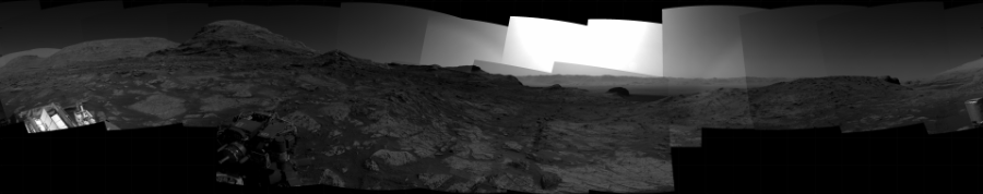 NASA's Mars rover Curiosity took 17 images in Gale Crater using its mast-mounted Right Navigation Camera (Navcam) to create this mosaic. The seam-corrected mosaic provides a 360-degree cylindrical projection panorama of the Martian surface centered at 272 degrees azimuth (measured clockwise from north). Curiosity took the images on July 30, 2021, Sol 3192 of the Mars Science Laboratory mission at drive 232, site number 90. The local mean solar time for the image exposures was 3 PM. Each Navcam image has a 45 degree field of view. CREDIT: NASA/JPL-Caltech