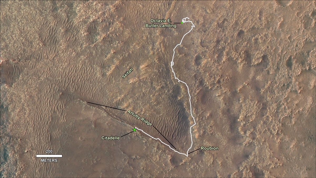 This is an annotated map of Perseverance’s path for collecting the sample.