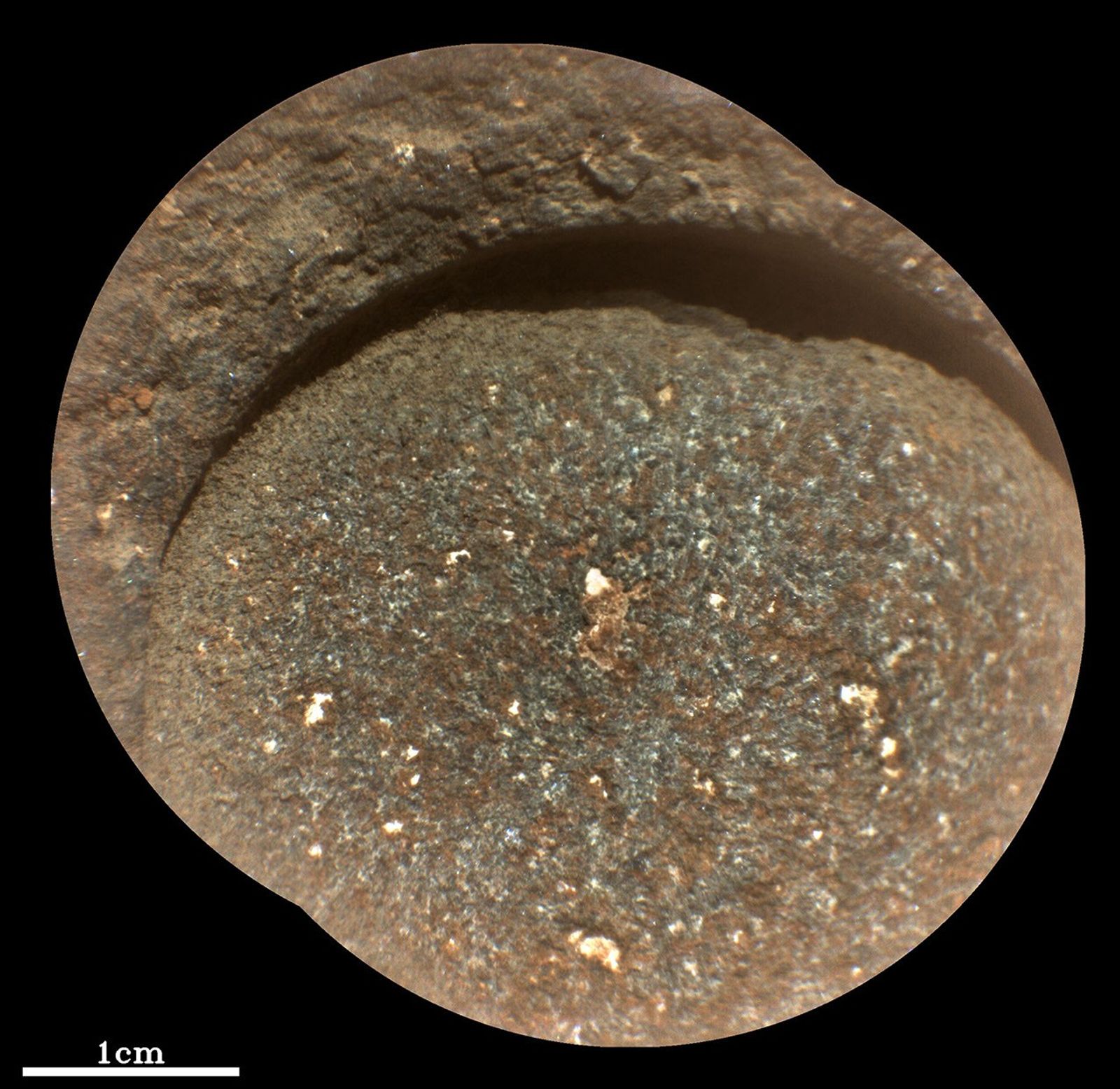 This image shows the region where Persevernace's abrasion tool grinded down the rock surface at this target, nicknamed “Bellegarde”.