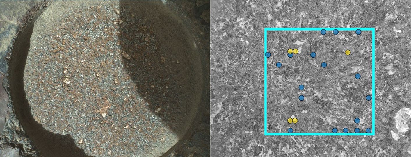 NASA’s Perseverance Mars rover used its WATSON camera took take eight images – combined into this composite image – of a rock abraded by a tool on the rover’s robotic arm. The images were taken on Aug. 27, 2021 (the 185th Martian day, or sol, of the mission).