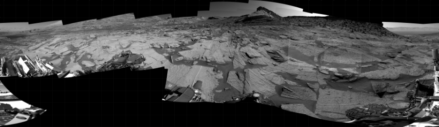 NASA's Mars rover Curiosity took 21 images in Gale Crater using its mast-mounted Right Navigation Camera (Navcam) to create this mosaic. The seam-corrected mosaic provides a 360-degree cylindrical projection panorama of the Martian surface centered at 217 degrees azimuth (measured clockwise from north). Curiosity took the images on October 22, 2021, Sol 3274 of the Mars Science Laboratory mission at drive 660, site number 91. The local mean solar time for the image exposures was 2 PM. Each Navcam image has a 45 degree field of view. CREDIT: NASA/JPL-Caltech