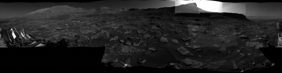 NASA's Mars rover Curiosity took 29 images in Gale Crater using its mast-mounted Right Navigation Camera (Navcam) to create this mosaic. The seam-corrected mosaic provides a 360-degree cylindrical projection panorama of the Martian surface centered at 225 degrees azimuth (measured clockwise from north). Curiosity took the images on October 26, 2021, Sol 3278 of the Mars Science Laboratory mission at drive 1066, site number 91. The local mean solar time for the image exposures was 3 PM. Each Navcam image has a 45 degree field of view. CREDIT: NASA/JPL-Caltech