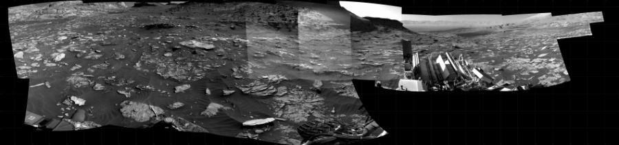 NASA's Mars rover Curiosity took 16 images in Gale Crater using its mast-mounted Right Navigation Camera (Navcam) to create this mosaic. The seam-corrected mosaic provides a 357-degree cylindrical projection panorama of the Martian surface centered at 310 degrees azimuth (measured clockwise from north). Curiosity took the images on October 27, 2021, Sol 3279 of the Mars Science Laboratory mission at drive 1298, site number 91. The local mean solar time for the image exposures was 3 PM. Each Navcam image has a 45 degree field of view. CREDIT: NASA/JPL-Caltech