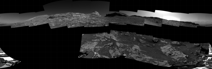 NASA's Mars rover Curiosity took 19 images in Gale Crater using its mast-mounted Right Navigation Camera (Navcam) to create this mosaic. The seam-corrected mosaic provides a 360-degree cylindrical projection panorama of the Martian surface centered at 213 degrees azimuth (measured clockwise from north). Curiosity took the images on November 04, 2021, Sol 3286 of the Mars Science Laboratory mission at drive 2132, site number 91. The local mean solar time for the image exposures was 2 PM. Each Navcam image has a 45 degree field of view. CREDIT: NASA/JPL-Caltech