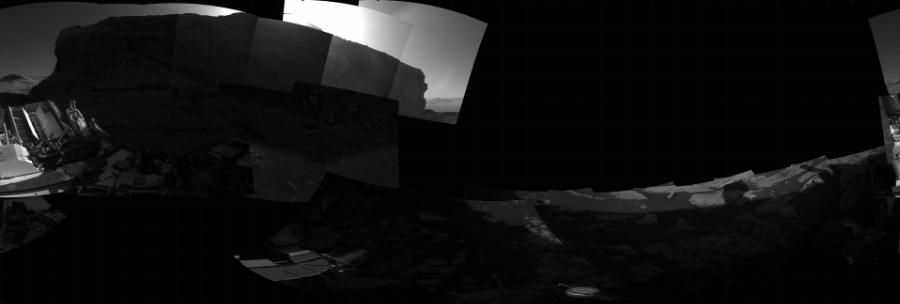NASA's Mars rover Curiosity took 18 images in Gale Crater using its mast-mounted Right Navigation Camera (Navcam) to create this mosaic. The seam-corrected mosaic provides a 360-degree cylindrical projection panorama of the Martian surface centered at 359 degrees azimuth (measured clockwise from north). Curiosity took the images on December 11, 2021, Sol 3322 of the Mars Science Laboratory mission at drive 0, site number 92. The local mean solar time for the image exposures was 3 PM. Each Navcam image has a 45 degree field of view. CREDIT: NASA/JPL-Caltech