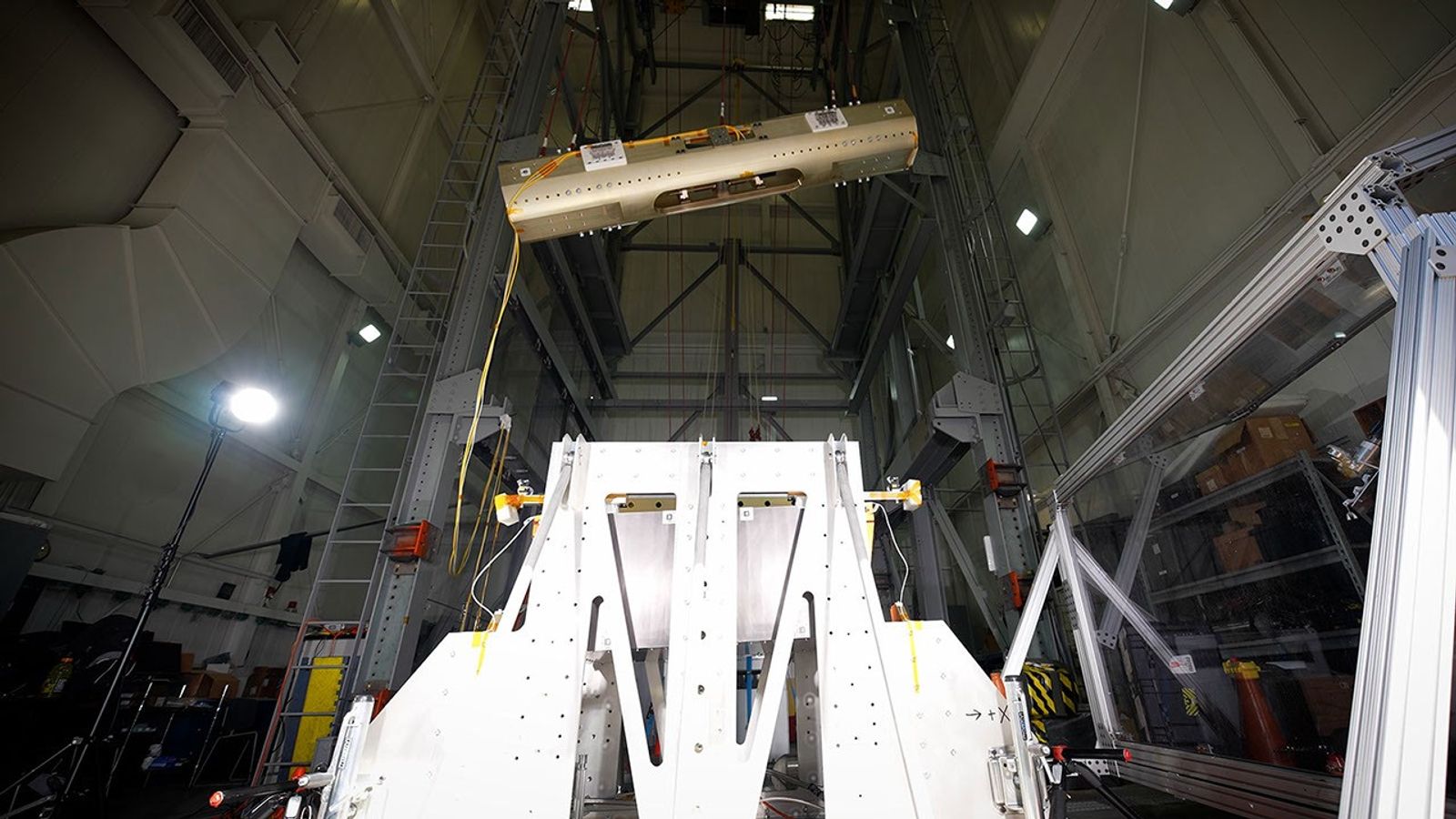 A mock rocket is thrown into the air at NASA’s Jet Propulsion Laboratory during tests of a launch system that would fire a rocket off of Mars.