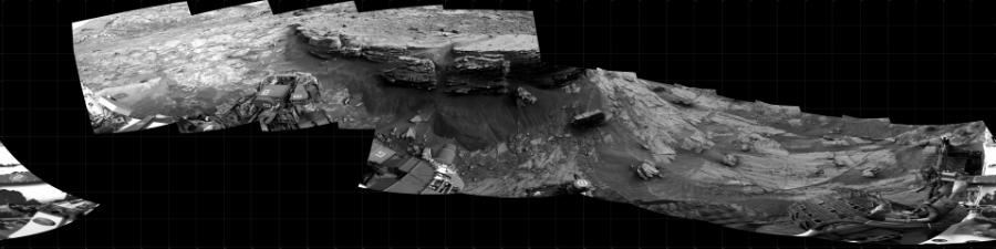 NASA's Mars rover Curiosity took 12 images in Gale Crater using its mast-mounted Right Navigation Camera (Navcam) to create this mosaic. The seam-corrected mosaic provides a 360-degree cylindrical projection panorama of the Martian surface centered at 209 degrees azimuth (measured clockwise from north). Curiosity took the images on January 11, 2022, Sol 3353 of the Mars Science Laboratory mission at drive 2254, site number 92. The local mean solar time for the image exposures was from 3 PM to 4 PM. Each Navcam image has a 45 degree field of view. CREDIT: NASA/JPL-Caltech