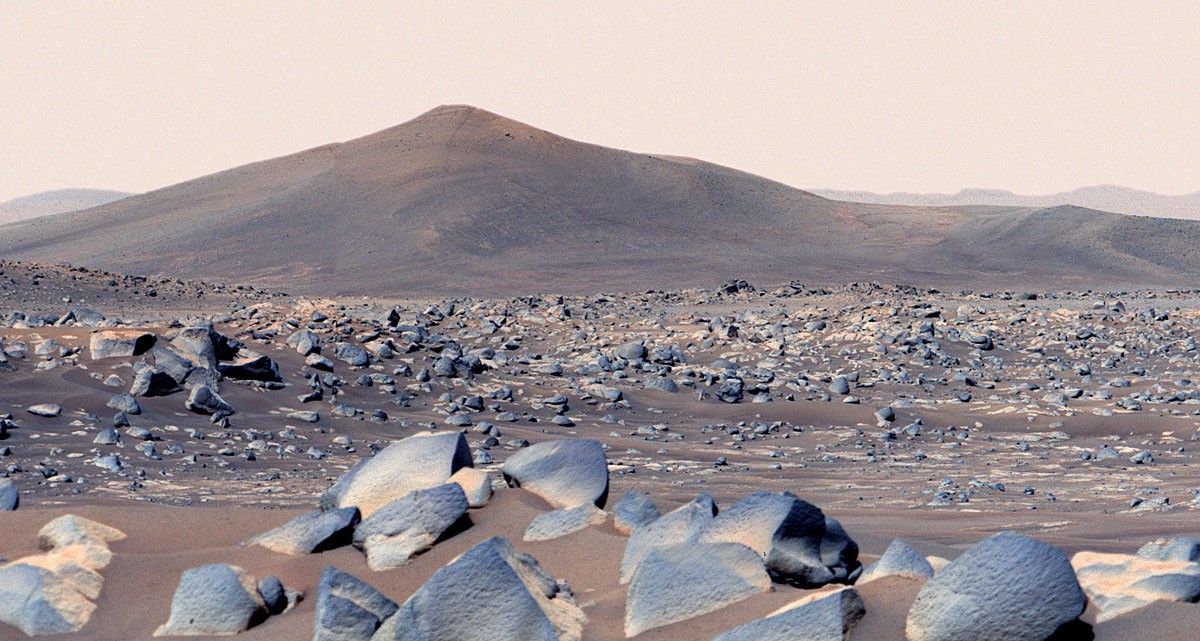Perseverance snapped this view of a hill called “Santa Cruz” on April 29, 2021. About 20 inches (50 centimeters) across on average, the boulders in the foreground are among the type of rocks the rover team has named “Ch’ał” (the Navajo term for “frog” and pronounced “chesh”). Perseverance will return to the area next week or so.