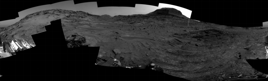 NASA's Mars rover Curiosity took 24 images in Gale Crater using its mast-mounted Right Navigation Camera (Navcam) to create this mosaic. The seam-corrected mosaic provides a 360-degree cylindrical projection panorama of the Martian surface centered at 179 degrees azimuth (measured clockwise from north). Curiosity took the images on May 08, 2022, Sol 3467 of the Mars Science Laboratory mission at drive 0, site number 95. The local mean solar time for the image exposures was 2 PM. Each Navcam image has a 45 degree field of view. CREDIT: NASA/JPL-Caltech