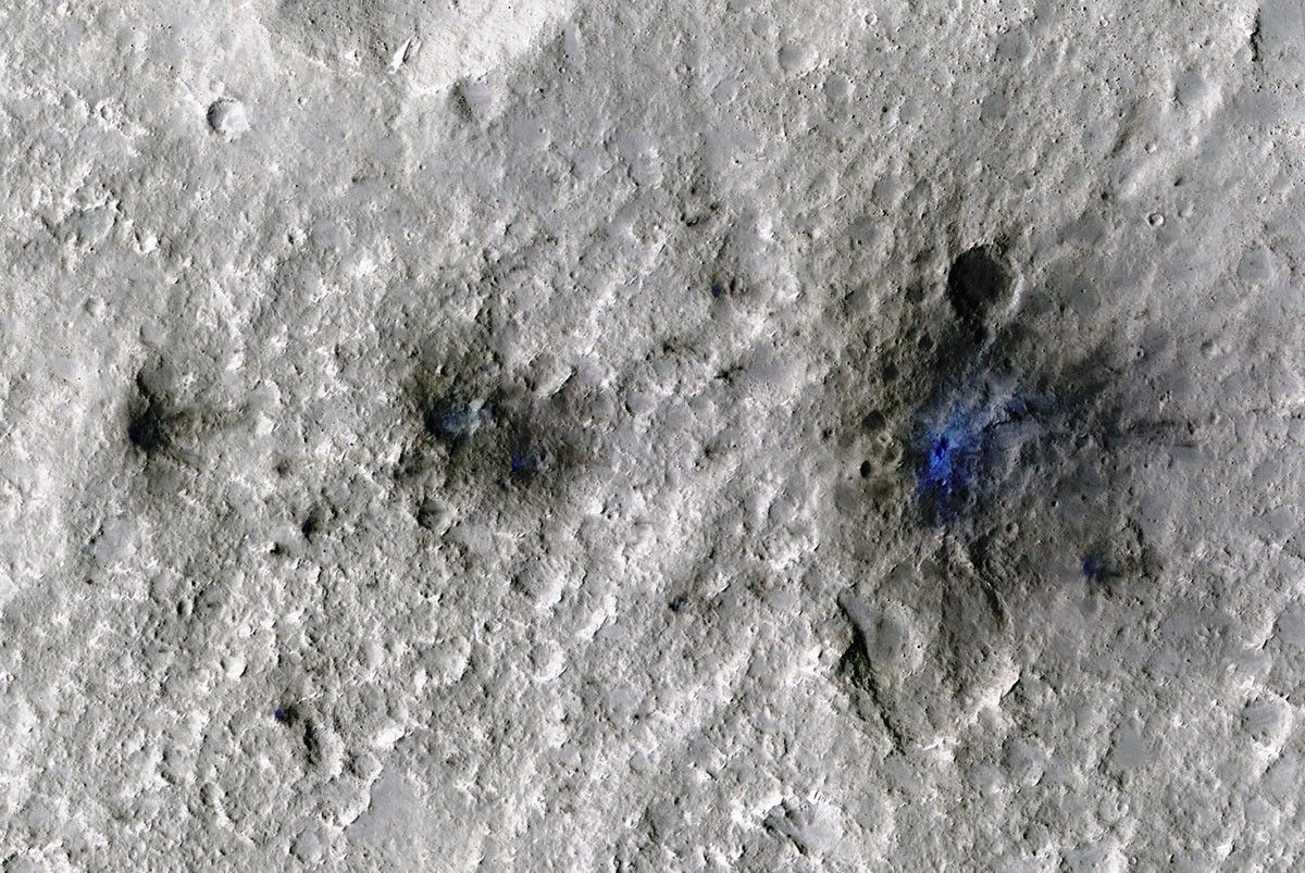 These craters were formed by a Sept. 5, 2021, meteoroid impact on Mars, the first to be detected by NASA’s InSight.