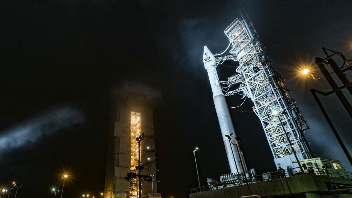 The rocket that launched NASA’s InSight lander to Mars in 2018 is seen at Vandenberg Air Force Base, now called Vandenberg Space Force Base.