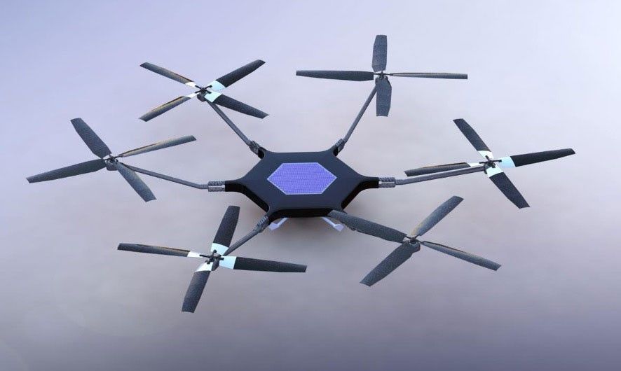 A model of NASA’s Mars Science Helicopter concept is shown in this photo.