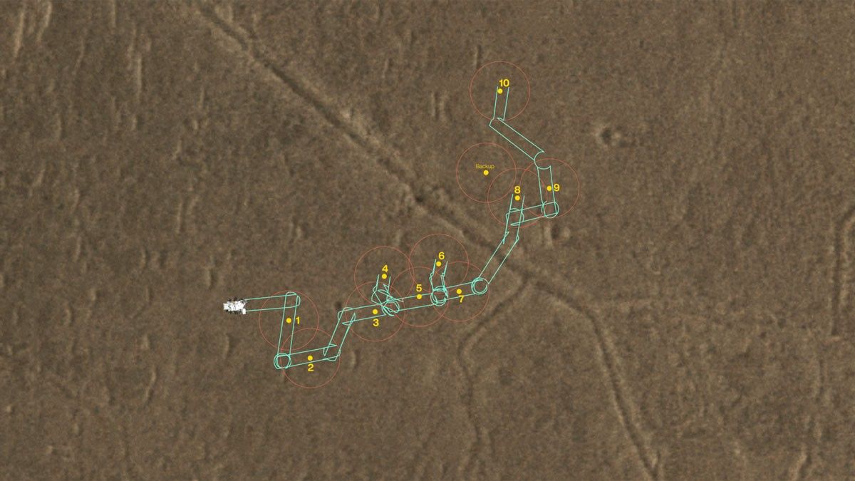 This map shows where NASA’s Perseverance Mars rover will be dropping 10 samples that a future mission could pick up.