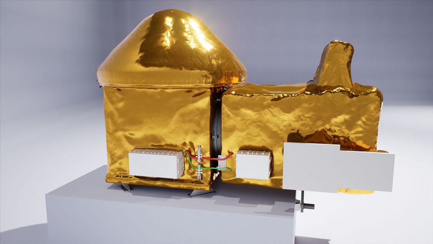 This illustration shows the proposed Capture, Containment, and Return System, a NASA payload on the European Space Agency’s Earth Return Orbiter.