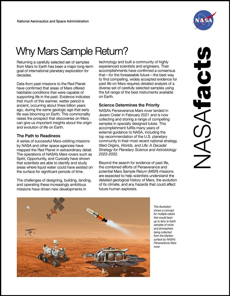 Mars Sample Return Fact Sheet - NASA Science