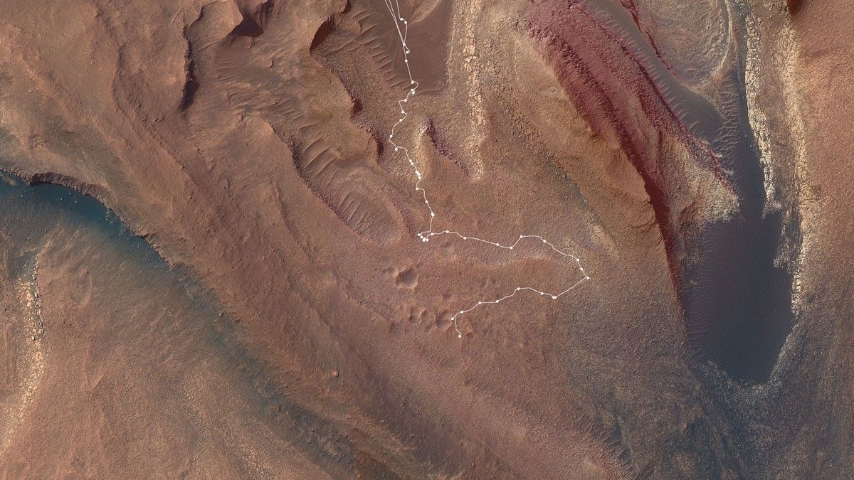 This map shows the route NASA’s Curiosity Mars rover took from May into July 2023 to complete the most difficult climb of the mission.