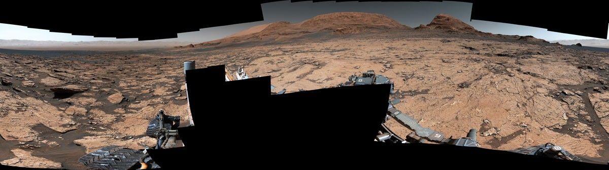 This panorama captured by NASA’s Curiosity Mars rover shows a location nicknamed “Pontours” where scientists spotted preserved, ancient mud cracks believed to have formed during long cycles of wet and dry conditions over many years. Such cycles are thought to support conditions in which life could form.