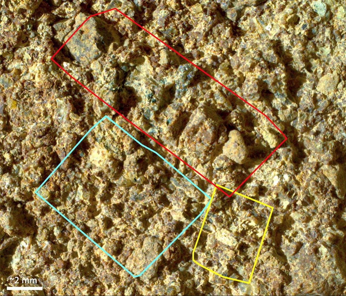 PIXL, one of the instruments aboard NASA’s Perseverance Mars rover, analyzed the chemical makeup of an area of abraded rock dubbed “Ouzel Falls,” finding it rich in minerals containing phosphate, a material found in the DNA and cell membranes of all known life.