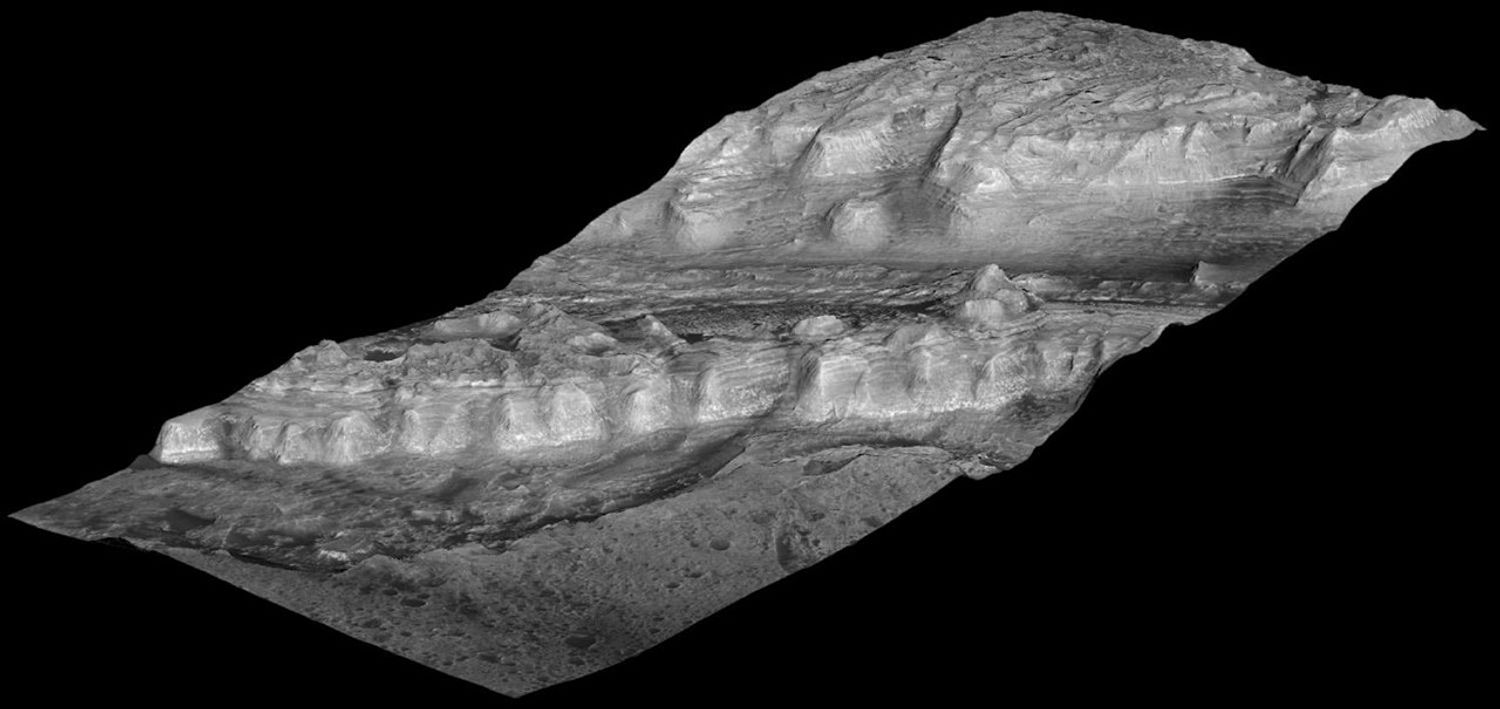 Perspective View of Layered Mound in Gale Crater, Mars (non labeled)