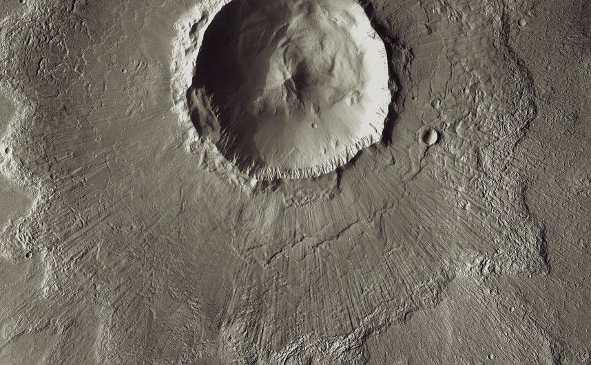 Bacolor Crater is a magnificent impact feature about 20 kilometers (12 miles) wide.