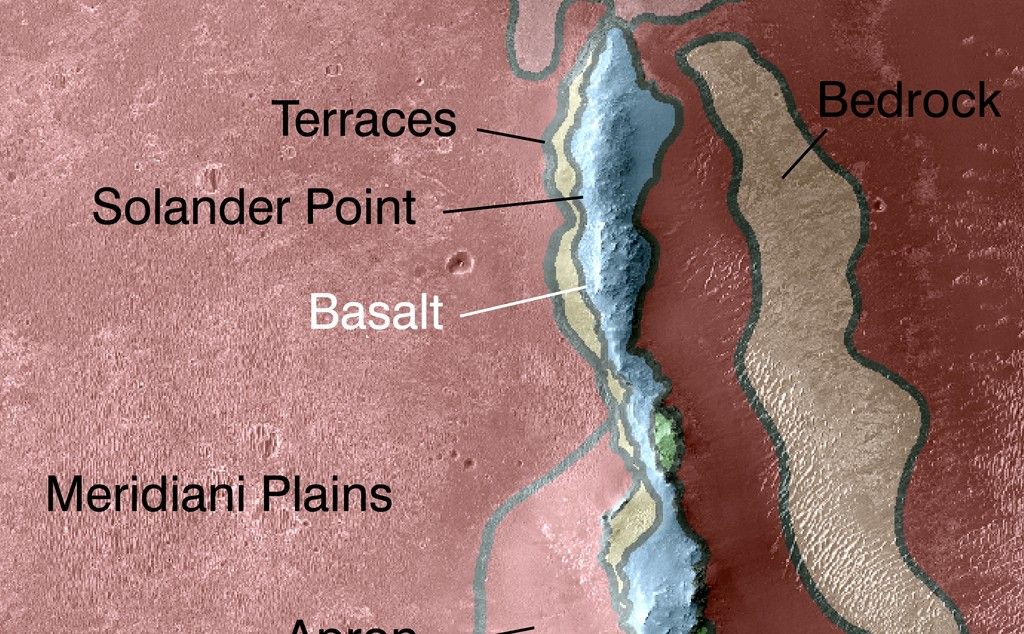 This map indicates some of the geological information gained from orbital observations of Endeavour Crater, which has been the long-term destination for NASA's Mars Exploration Rover Opportunity since mid-2008.