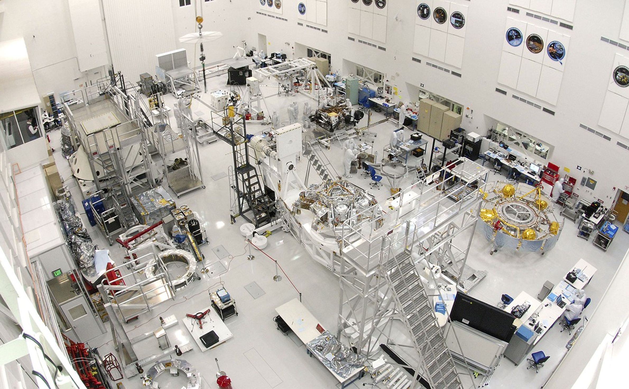 This wide-angle view shows the High Bay 1 cleanroom inside the Spacecraft Assembly Facility at NASA's Jet Propulsion Laboratory, Pasadena, Calif.