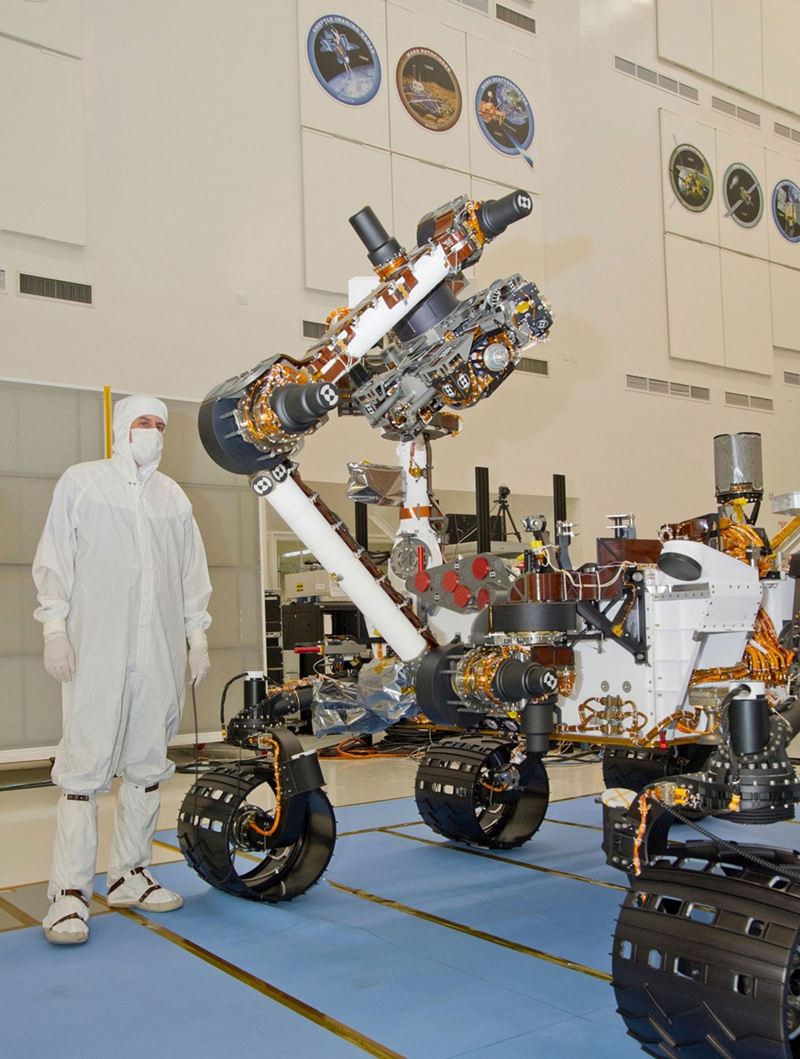 This photograph of the NASA Mars Science Laboratory rover, Curiosity, was taken during testing on June 3, 2011. The location is inside the Spacecraft Assembly Facility at NASA's Jet Propulsion Laboratory, Pasadena, Calif.