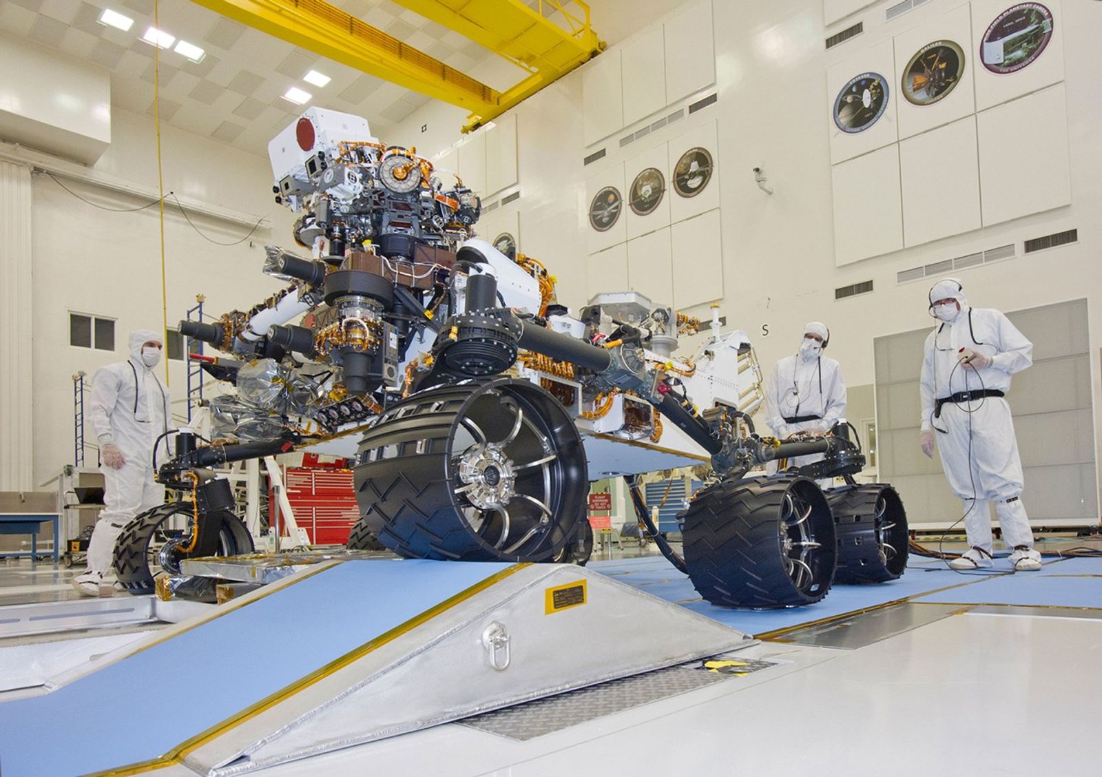 This photograph of the NASA Mars Science Laboratory rover, Curiosity, was taken during mobility testing on June 3, 2011. The location is inside the Spacecraft Assembly Facility at NASA's Jet Propulsion Laboratory, Pasadena, Calif.