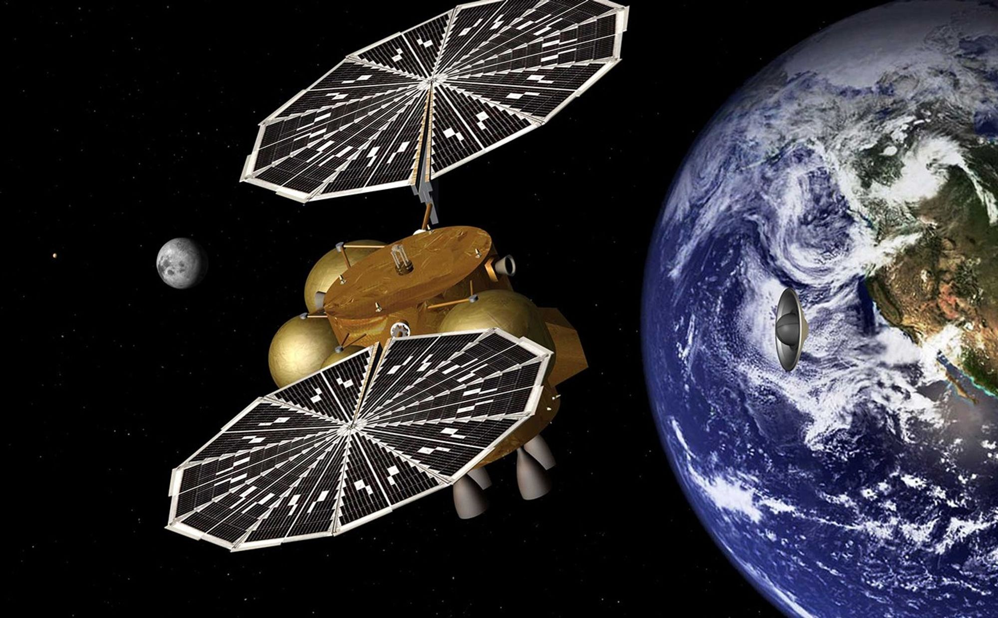 This artist's concept of a proposed Mars sample return mission portrays the separation of an Earth entry vehicle, bearing a container of Martian rock samples, from the main spacecraft that would have carried it from Martian orbit nearly to Earth.