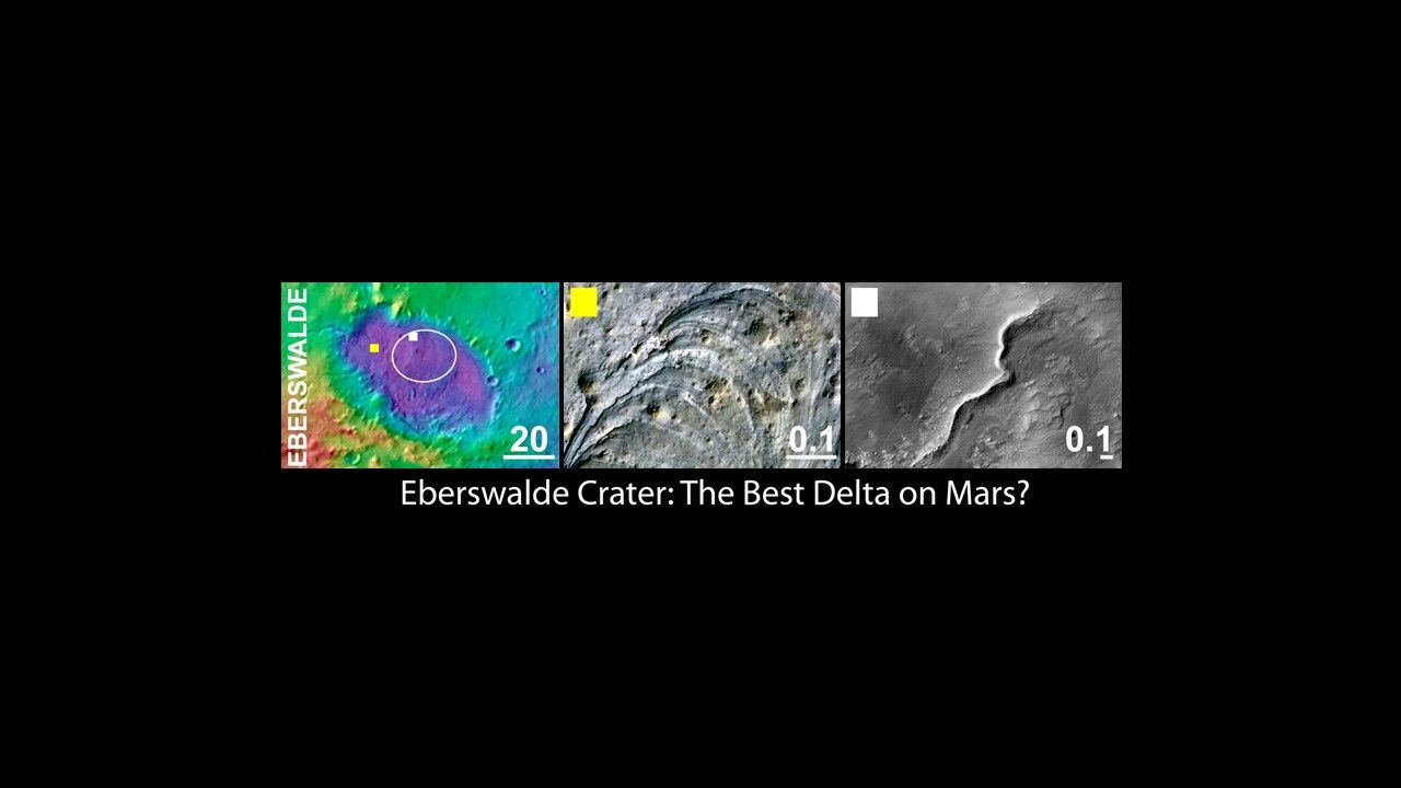 An area inside Eberswalde crater was considered as a landing site for NASA's Mars Science Laboratory mission.