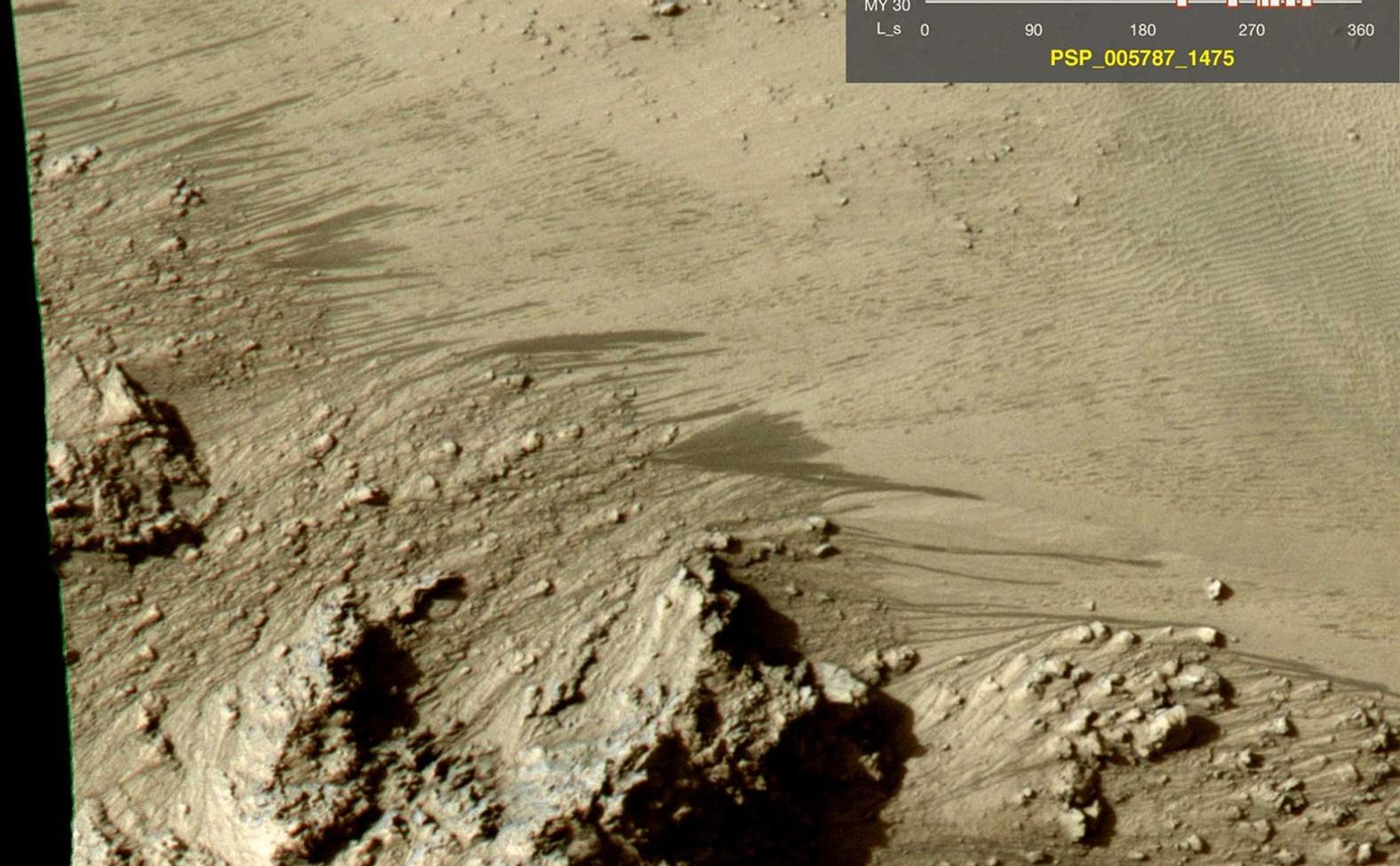 This series of images shows warm-season features that might be evidence of salty liquid water active on Mars today.