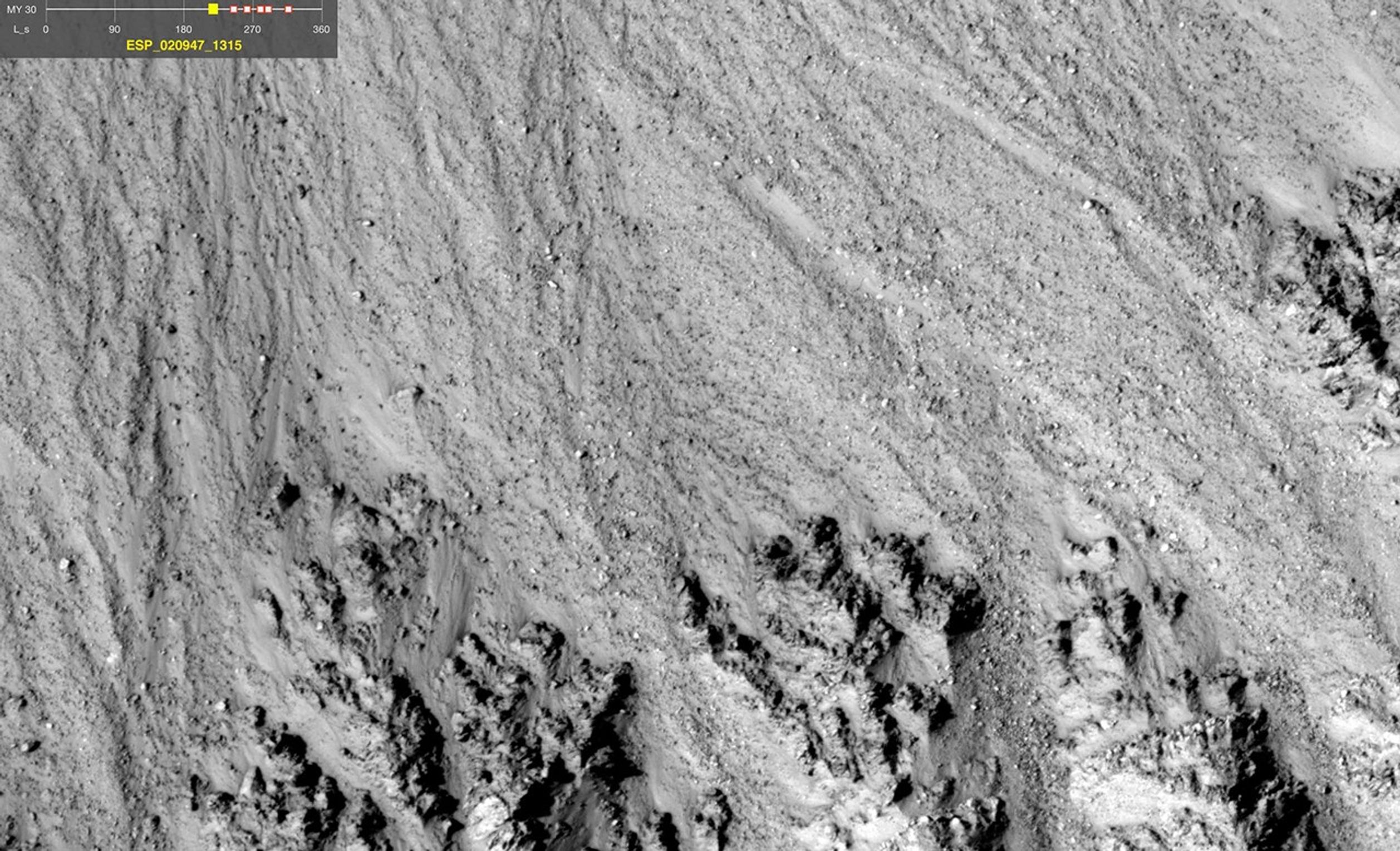 This series of images shows warm-season features that might be evidence of salty liquid water active on Mars today.