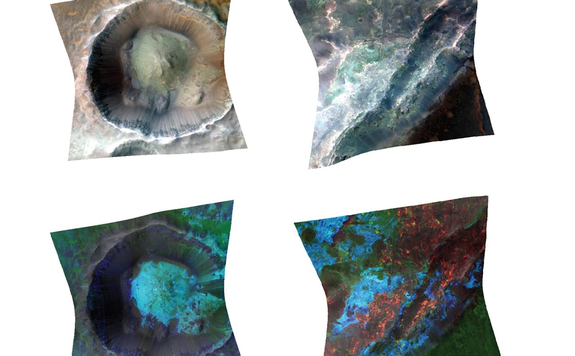 Impact cratering and erosion combine to reveal the composition of the Martian underground by exposing materials from the subsurface.
