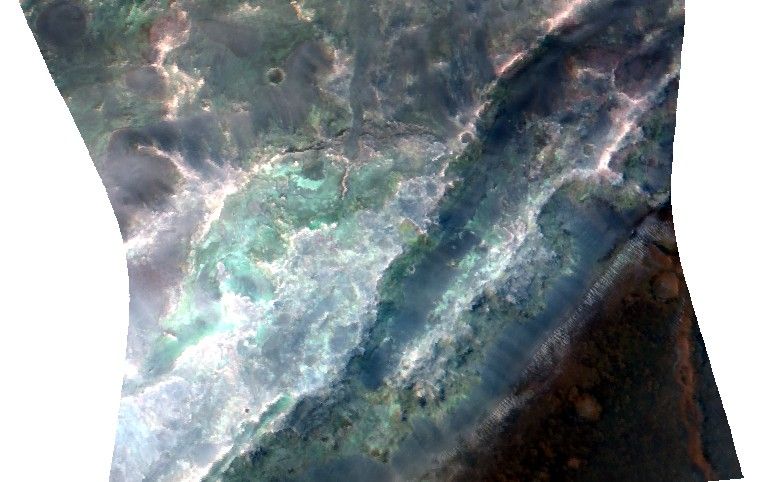 Impact cratering and erosion combine to reveal the composition of the Martian underground by exposing materials from the subsurface.