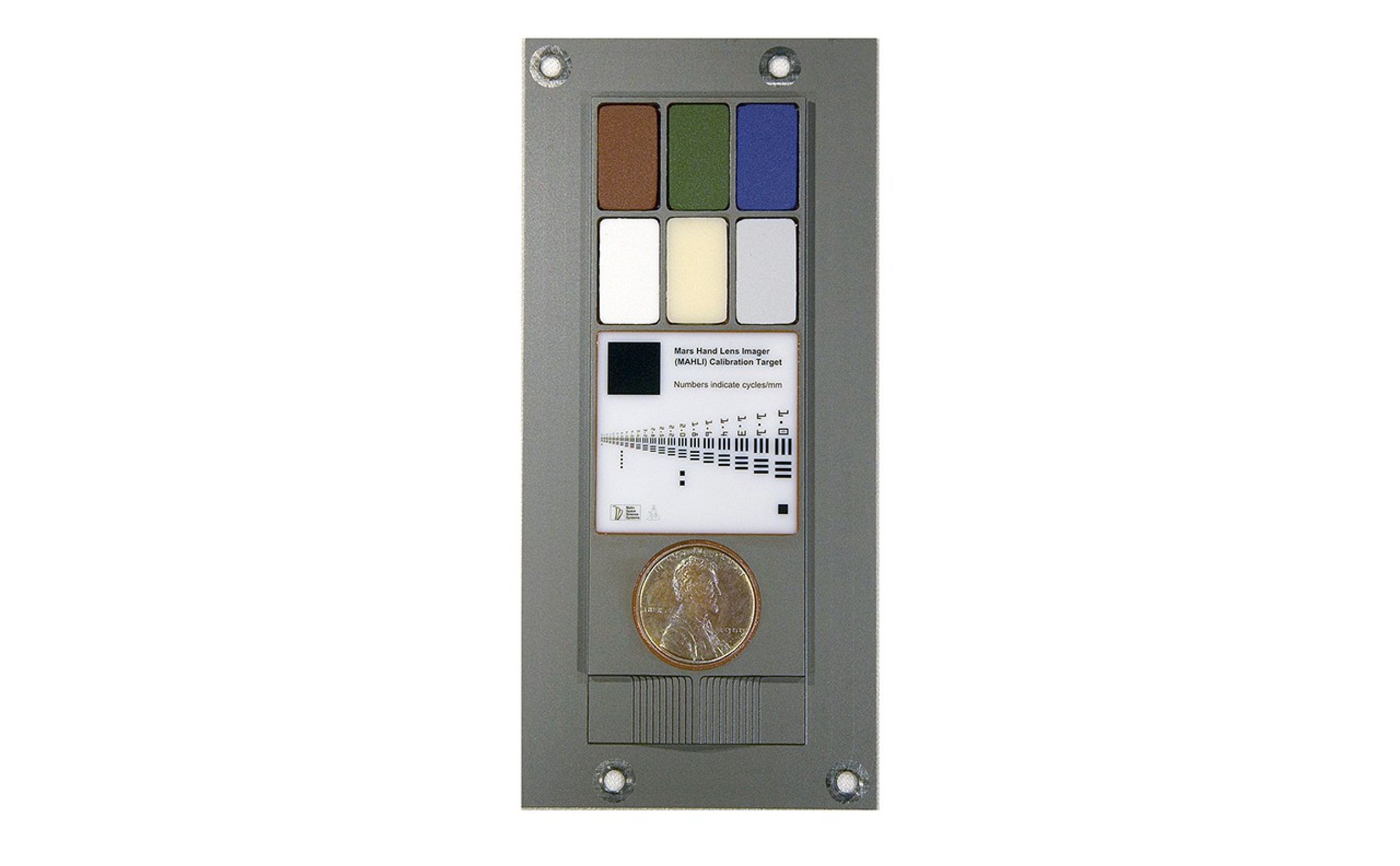 This image provides a way to have a full-size printout of the calibration target for the Mars Hand Lens Imager (MAHLI) camera on NASA's Mars rover Curiosity.